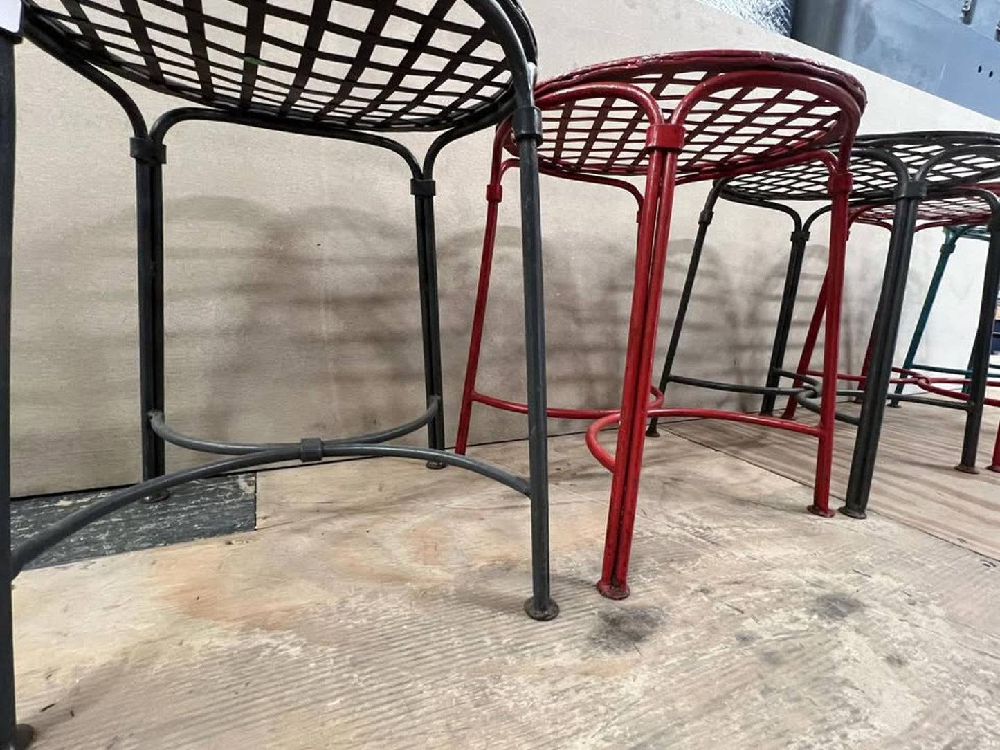 Industrial style metal lattice stools