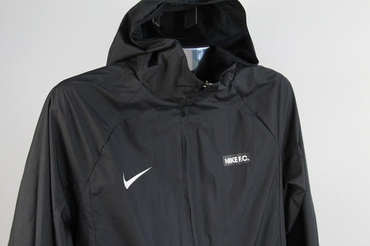 Nike FC Hooded Windbreaker Jacket – Size S – Black / White Swoosh